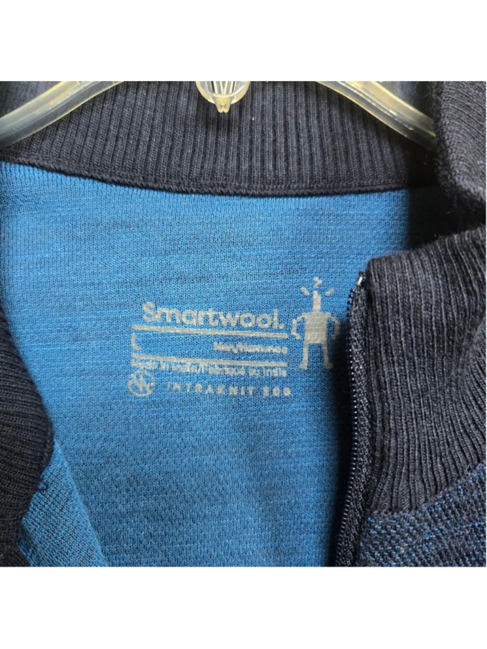 Smartwool blue camo intraknit 200 1/4 zip pullover men's L wool blend baselayer